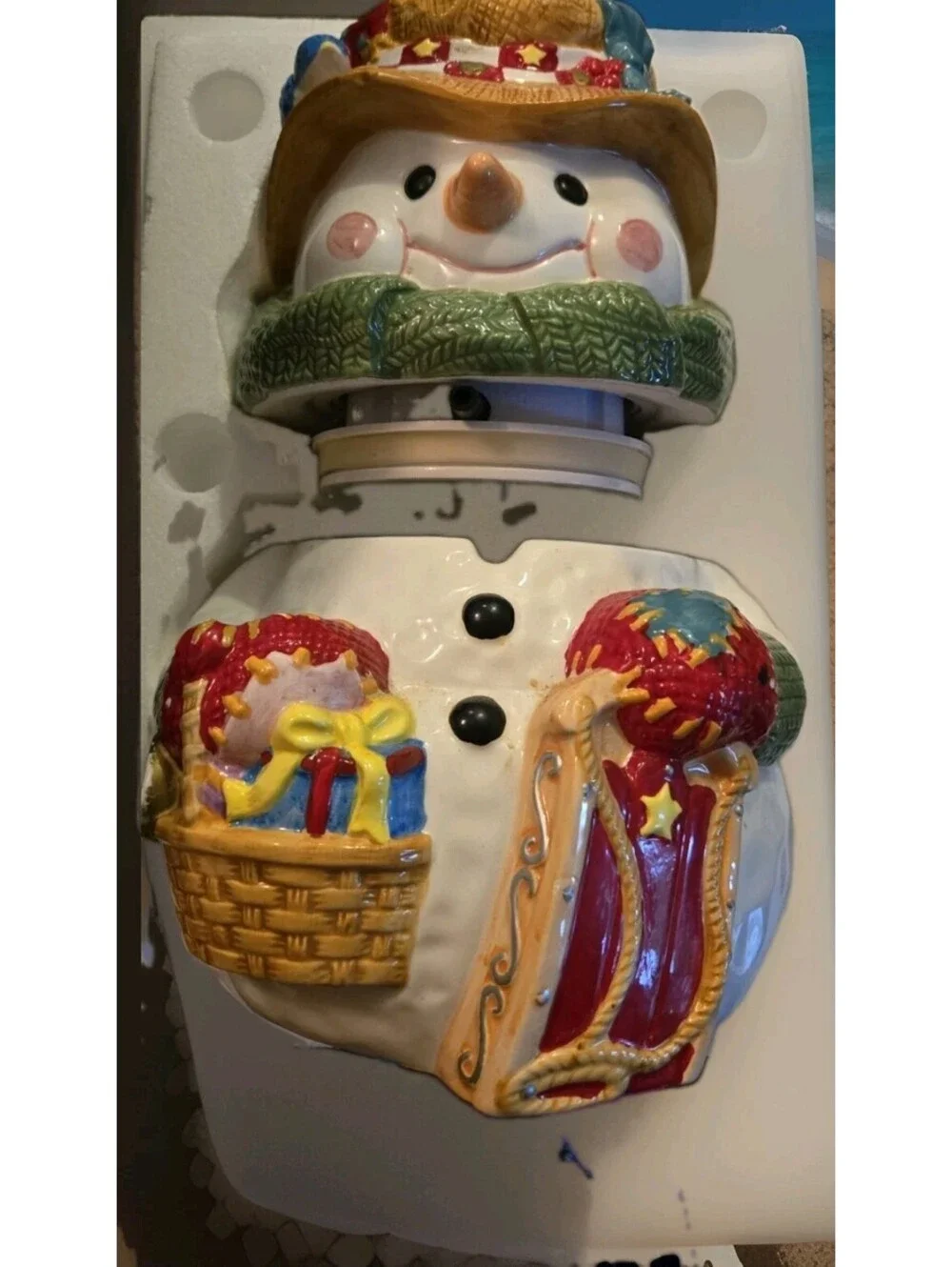 Ceramic Mr Christmas Animated Talking Musical Snowman Cookie Jar UNTESTED NIB